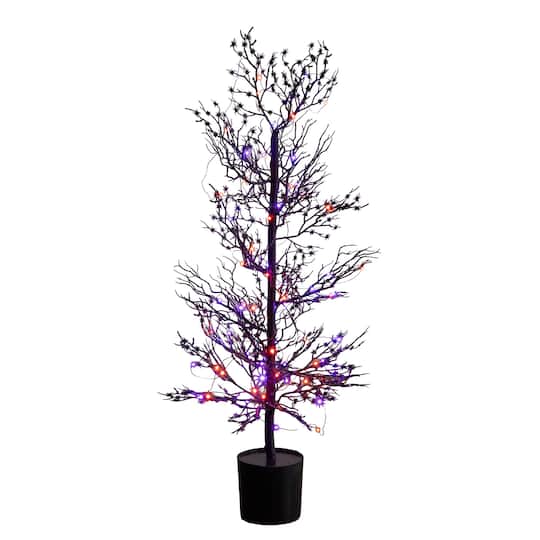 3ft. Pre-Lit Artificial Halloween Spider Twig Tree with 80 Orange & Purple LED Lights